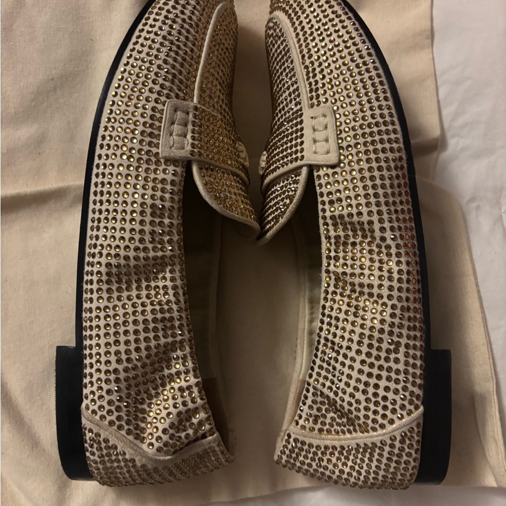 Tory Burch leather crystal Loafers in new cream size 7.5 - Picture 7 of 14